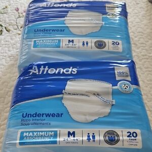 White Maximum Absorbency Underwear for Men Size 34-44. 2 Packages of 20 each.